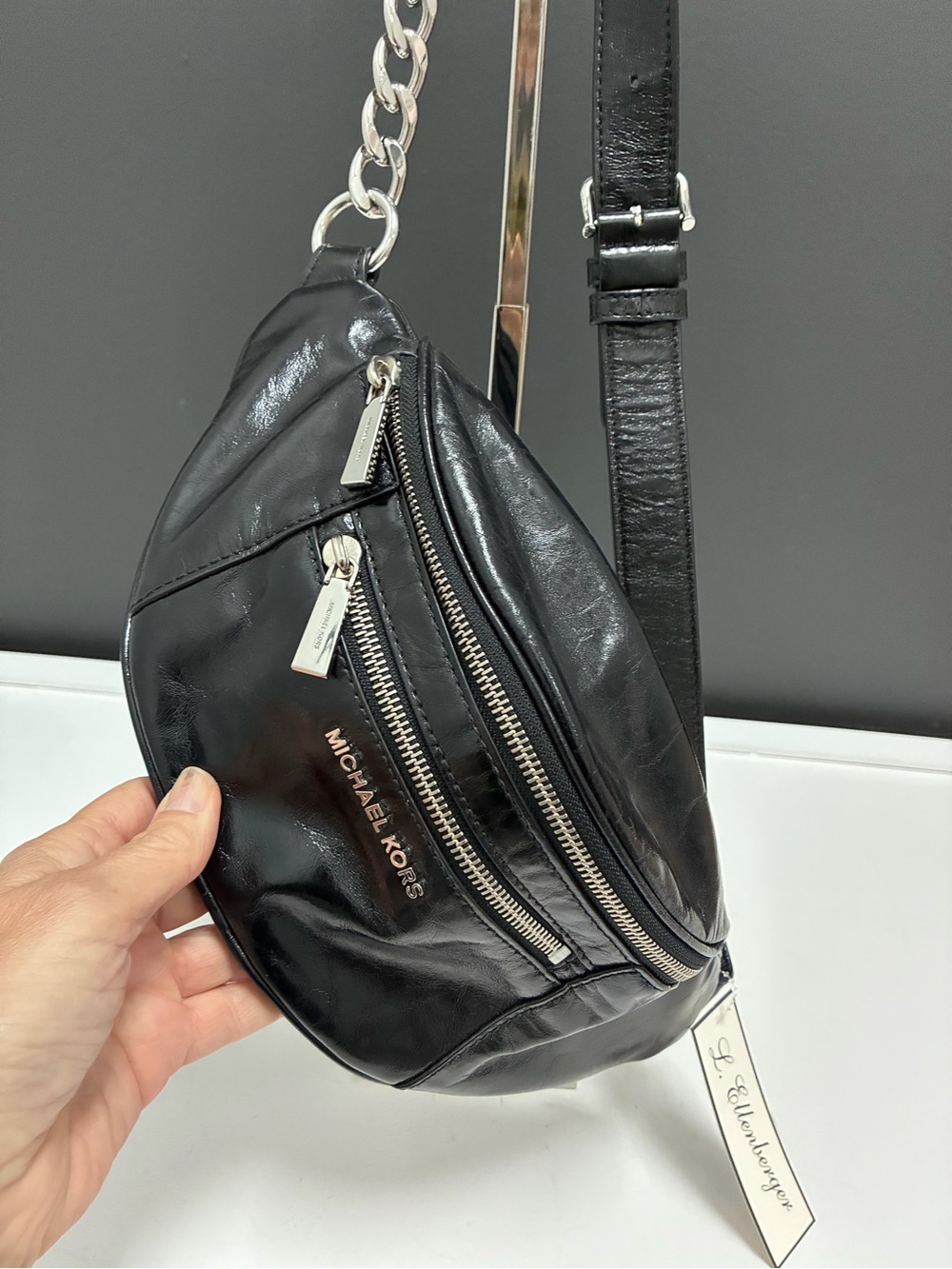 Michael Kors Black Leather Belt Bag with Silver Hardware